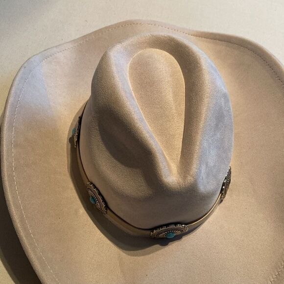 Pinch Front Fashion Western Hat Ladies M Concho turquoise - Picture 9 of 10